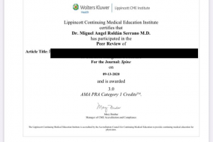 Certificado revisor de "Spine" revista especialista en cirugía de columna